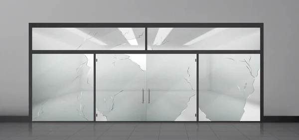 Bruten Glasentré Till Butik Eller Museum Transparent Stängd Stor Dörr — Stock vektor