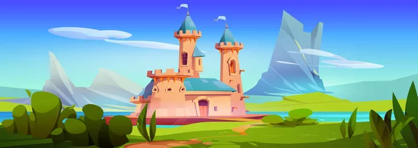 Magische Prinzessin Schloss Cartoon Märchenvektorillustration Fantasie Märchenhaftes Mittelalterliches Traumschloss Mit — Stockvektor