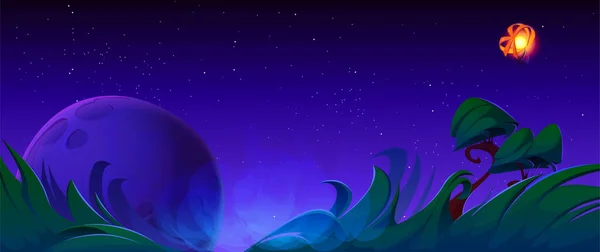 Asteroid Falling Night Blue Sky Background Illustration Dark Starry Landscape — Stock Vector