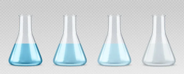 Laboratory Blue Liquid Experiment Glass Beaker Realistic Test Equipment Set — Stock Vector