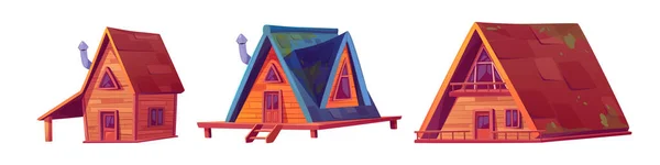 Wooden Cabin Cartoon Vector Small House Recreation Camping Wood Hut — Stock Vector