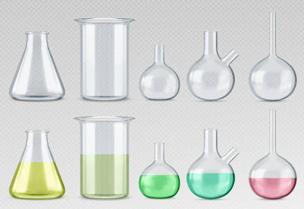 Juego Cristalería Laboratorio Vacío Completo Aislado Sobre Fondo Transparente Ilustración — Vector de stock