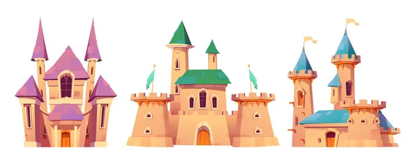 Mittelalterliche Märchenschloss Cartoon Vektor Königspalast Mit Turm Und Niedlicher Fahne — Stockvektor