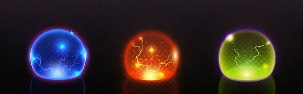 Boules Énergie Magique Avec Éclair Intérieur Isolé Sur Fond Transparent — Image vectorielle