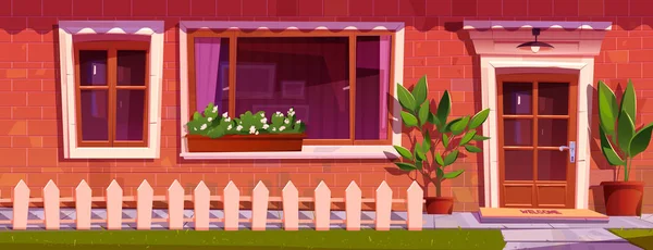House Facade Front Door Window Cartoon Vector Background Country Home — Stock Vector