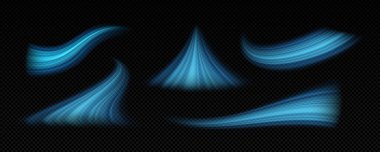 Soğuk rüzgar ışığı etkisi. Taze, mavi dalga vektörü. Temiz klima akışı girdabı. İzole edilmiş şeffaf vakum hızı 3D element. Daha temiz arıtma, don izi dokusu. Rüzgarlı girdap grafiği