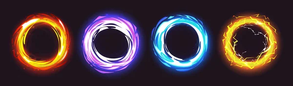 Sihirli Portal Işık Efekti Siyah Arkaplanda Izole Edildi Turuncu Sarı — Stok Vektör