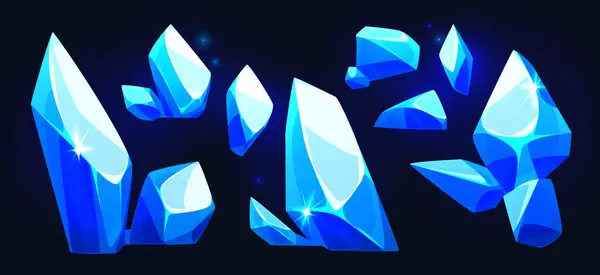 Siyah Arka Planda Izole Edilmiş Mavi Değerli Taş Kristalleri Işıldayan — Stok Vektör