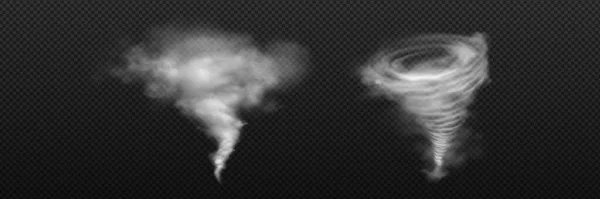 3d tornado wind and hurricane twister storm vector. Whirlwind swirl cyclone. Isolated realistic air vortex effect. Cloud funnel with white circle smoke disaster. Nature weather whirlpool phenomenon