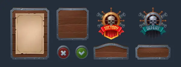 Loja de jogos com armas medievais e escudos para viking, cavaleiro ou  guerreiro. elemento de interface de desenho vetorial com espadas e  machados, moldura dourada, fita vermelha e botões