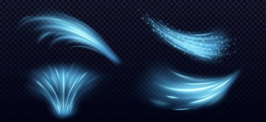 Mavi rüzgar hava akışı ışık efekti, soğuk taze dalga vektörü. Parıltılı temiz sihirli neon esinti hareketi. Tozlu 3D kondisyon hızlandırıcı enerji hattı. Şeffaf buz üfleme akışı ve vakum girdabı izi