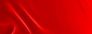 Akıcı sıvı dalgalı kırmızı ipek kumaş yatay arkaplanı etkiler. Dalgalar ve kıvrımlarla pürüzsüz kumaş dokusunun gerçekçi bir temsili. Yumuşak kumaşlı, kırışıklıklı kumaş dokusu.