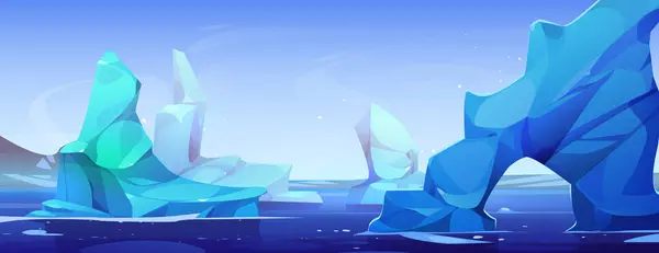 Eisbergstücke Die Auf Meerwasser Treiben Vektor Cartoon Illustration Der Antarktischen — Stockvektor
