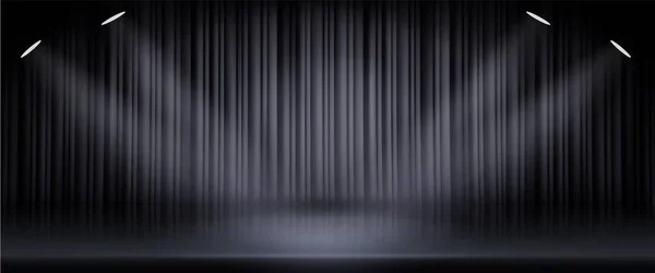 Чорна Завіса Світлою Плямою Сцені Векторна Реалістична Ілюстрація Концертного Залу — стоковий вектор