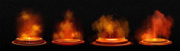 Футуристический Подиум Эффектом Оранжевого Светового Портала Изолирован Прозрачном Фоне Векторная — стоковый вектор