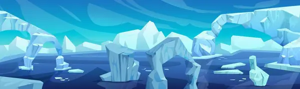 Arktische Landschaft Mit Eisberg Ozean Oder Meer Cartoon Vektor Illustration — Stockvektor