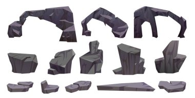 Çakıl taşı ve desenli kaya ikonu. Taş dağ bloğu ve granit element oyun çevresi inşaatı için izole edilmiş tasarım. Kabataslak çatlak malzemeden yapılmış jeoloji eğrisi çizimi