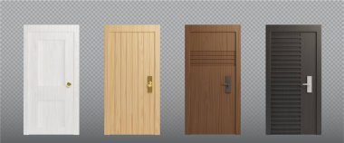 3D gerçekçi izole edilmiş ahşap ev kapısı tasarımı. Evin içindeki ahşap çerçeve kahverengi ve beyaz olarak ayarlanmış. Dairenin iç modelini kilitle. Çeşitli klasik kapı çerçevesi kapatma varlıkları koleksiyonu