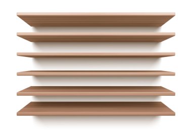 Kitap izole edilmiş vektör için boş ahşap raf. Kütüphane için 3D ahşap kitaplık. Ürün rafı ya da desenli masa gerçekçi tasarımı. Pazar görüntüleme standı için gölgeli sergi tahtası.