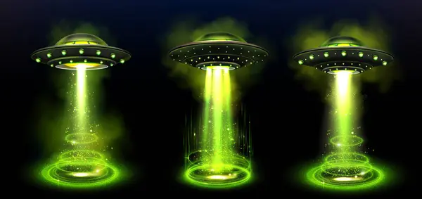Green Ufo Spaceship Beam Effect Vector Space Alien Saucer Ship Vector Graphics