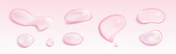 Pink Transparent Soap Gel Drops Surface Realistic Vector Illustration Set Stock Vector