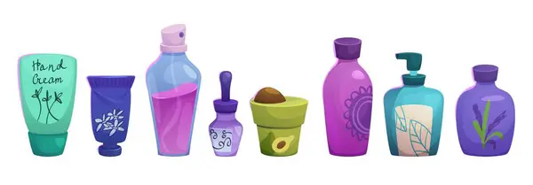 Set Cosmetic Product Bottles Isolated White Background Vector Cartoon Illustration Royalty Free Stock Illustrations