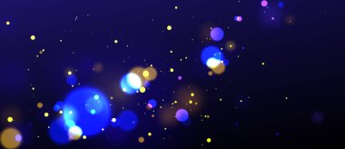Parıltılı mavi, altın ve kırmızı bokeh arka plan. Karanlık gece sihri ve lüks tatil modelleri. Parlak ve parlak bulanık donanma tasarımı panoraması. Gösterişli ve bulanık daire tozlu zarif bir arkaplan.