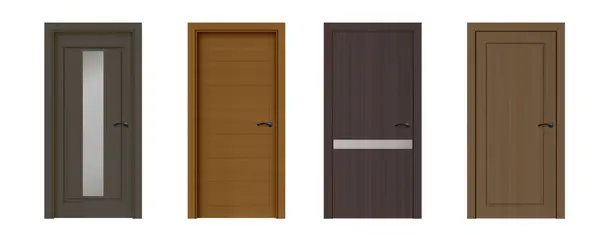 Set Closed Wooden Doors Isolated White Background Vector Realistic Illustration Stock Illustration