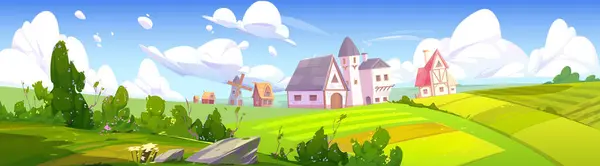 Countryside Farm Field House Vector Background Rural Village Scene Green Royalty Free Stock Illustrations