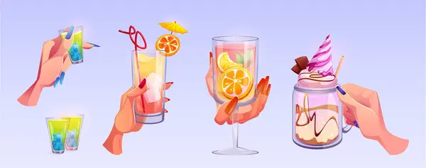 Hånd Hold Cocktail Glas Til Toast Drink Fest Illustration Kvinde Royaltyfrie stock-illustrationer