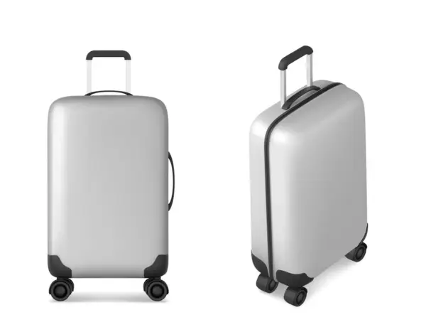 Realistic Isolated Travel Suitcase Vector Icon Airport Plastic Luggage Concept — Vetor de Stock