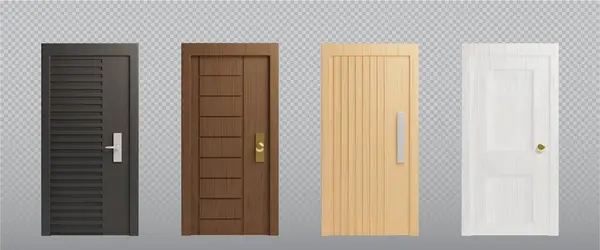 Trædøre Indstillet Isoleret Gennemsigtig Baggrund Vektor Realistisk Illustration Moderne Døråbning Stock-vektor