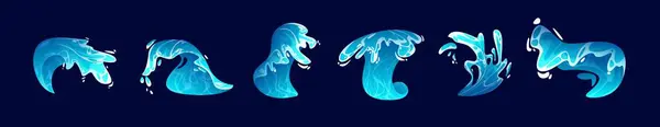 Набор Волн Воды Брызги Изолированы Заднем Плане Векторная Иллюстрация Синего Стоковый вектор