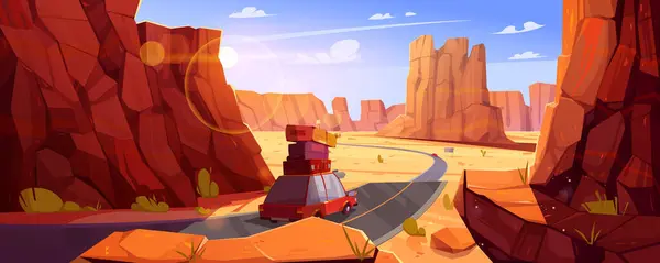 Wüstenstraßenlandschaft Western Canyon Highway Autofahrt Afrika Route Cartoon Hintergrund Mexiko — Stockvektor