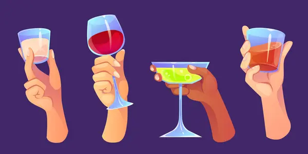 Glasses Alcohol Cocktails Human Hands Male Female Arms Holding Glassware Royalty Free Διανύσματα Αρχείου