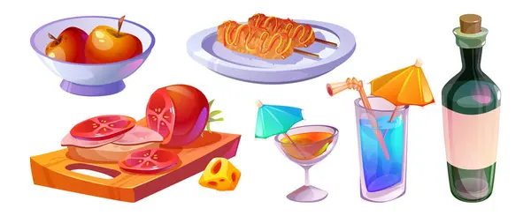 Cute Food Drinks Picnic City Park Dining Concept Cartoon Meals Ilustración De Stock