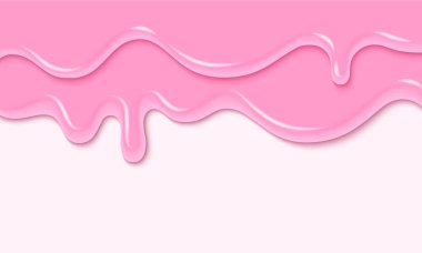 Pembe sıvı madde kenarı beyaz arkaplanda izole edilmiş. Eriyen dondurmanın gerçekçi temsili, 3 boyutlu boya sıçraması, tatlı pastadan akan tatlı krema, tırnak cilası dokusu.