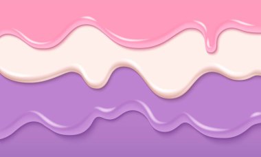 Tatlı krema damlası. Pembe şeker sümüksü boya sıvı arka plan. Jöleli tatlı akışı dokusu. 3D parlak şurup jöleli dalga pankartı. Soyut Pastel Ciklet Lezzetli Sıvı Yoğurt katmanı Soyut Grafikler