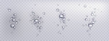 Karbonatlı gazlı soda ya da şampanya köpüklü. Su altı oksijeni ya da gazlı soda kümesinin gerçekçi 3D vektör çizimi. Soyut parlayan çözünür tablet bırakma deseni.