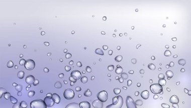 Karbonlu gazlı soda ya da tabletin aşağıdan yukarıya doğru yükselmesiyle oluşan köpüklü köpüklü gerçekçi bir arka plan. Su altı köpüklü vektör illüstrasyon bg 'si. Köpüklü oksijen veya gazlı soda..