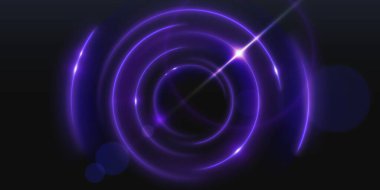 Soyut mor ışık parlama küresi ışık efekti. Dairesel sim çerçeve tasarımlı sihirli neon parlaklığı. Virajda enerji hareketi olan üç boyutlu küre portalı. Elektrikli parlak ve parlak menekşe hız halesi bg