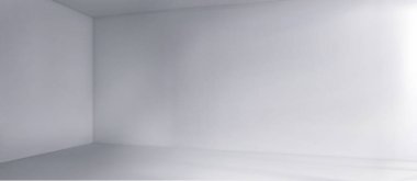 Boş gri ev ya da ofis içi duvarları, tavanı ve zemini olan bir oda. Arka plandaki beyaz stüdyo kutusunun köşesi. Işık, temiz iç konteynır modellemesinin 3d gerçekçi vektör çizimi.