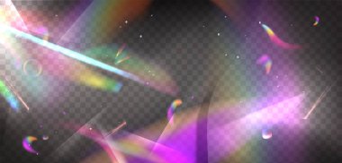 Gökkuşağı işaret fişeği efektli yatay arkaplan. Soyut yanardöner hologram ışık kırılması içeren gerçekçi 3D vektör bg prizma ya da kristal parlaklık. Mercek dağılımı veya kırılma parıltısı.