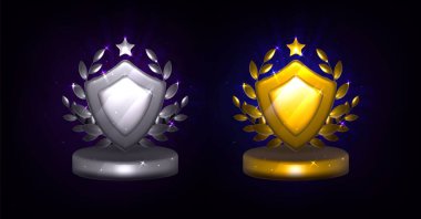 Altın defne ödülü ikonu. Yapraklı kalkan madalyası kazandı. Şampiyonluk ödülü yıldız ve dalla kazanıldı. Ödül, lüks rozet illüstrasyonu. En iyi galibiyet için klasik tebrik unsuru