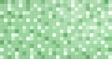 Farklı tonlarda kare fayanslardan yapılmış yeşil mozaik. Yüzme havuzu, banyo, mutfak ya da modern iç mekanlar için yeni tasarım modelleri. Oda iç duvarı 3D kare tuğlalı arkaplan.