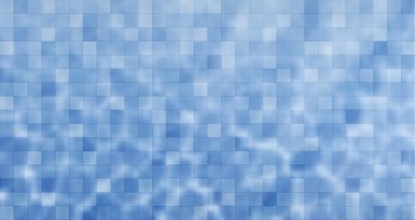 Değişik gölgelerde kare karolar ve su ışığı yansımaları olan mavi mozaik. Yüzme havuzu duvarı ya da zemin deseni. Banyo ya da mutfak arka planı. Kapalı seramik bloklar yüzeyi.