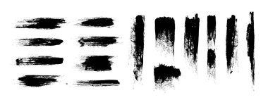 Kaba kenarlı boya fırçası şeritleri ve beyaz arka planda soluk izler. Doğal mürekkep dokusu ve dikey hareketle siyah lekeler. Kentsel tasarım veya soyut sanat için Grunge ögeleri.