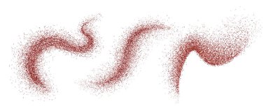 Beyaz arka planda kırmızı biber tozu serpilmiş. Kavisli çizgilere dağılmış acılı baharat tozunun vektör gerçekçi çizimi, sıcak, tatlı, tütsülenmiş paprika, yemek çeşnisi, yemek malzemesi taneleri