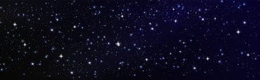 Parlak parlak elementlerin karanlık evrene saçıldığı yıldızlı bir gece. Parıldayan gök cisimleri gizemli atmosferik zemin üzerinde uzayı aydınlatıyor. Parlayan astronomik desen.