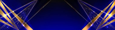 Mavi altın ödül töreni sahne arkası - koyu arkaplanda zarif çapraz geometrik çizgiler var. Lüks kutlama etkinliği veya ödül verme için modern şenlikli, parlak grafik tasarımı çizimi.